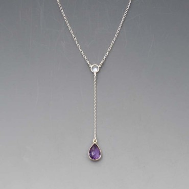 Amethyst Silver Lariat Necklace