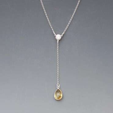 Citrine and Silver Lariat Necklace