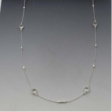  Long Clear Quartz and Sterling Silver Station Necklace