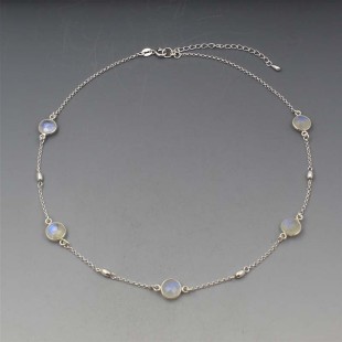 Moonstone and Silver Ovals Station Necklace