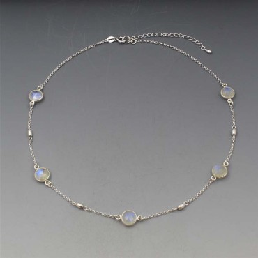 Moonstone Silver Station Necklace with Beads