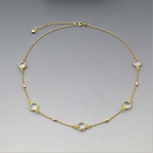 Gold Station Necklace with Crystal Quartz