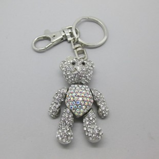 Butler and Wilson Silver Diamante Teddy Bear Key Ring Charm