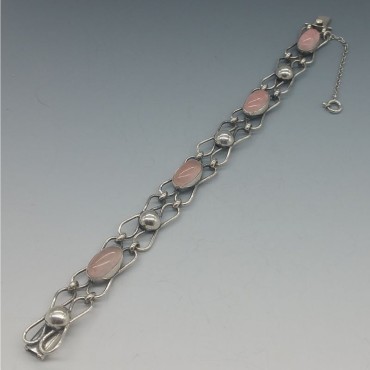 Decorative Rose Quartz Ovals and Silver Bracelet