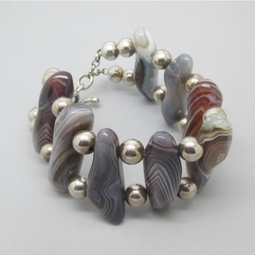 Agate and Sterling Silver Chunky Bracelet