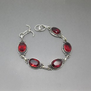 Red Crystal and Sterling Silver Cabochon Bracelet