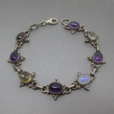 Multi Gemstone Vintage Silver Bracelet