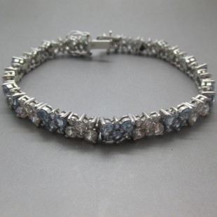 Blue and Clear Crystal Sterling Silver  Bracelet