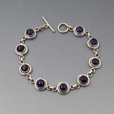 Amethyst  and Silver Disc Bracelet