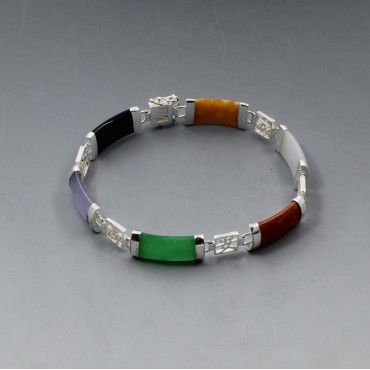 Multi Gem Oriental Style Silver Bracelet