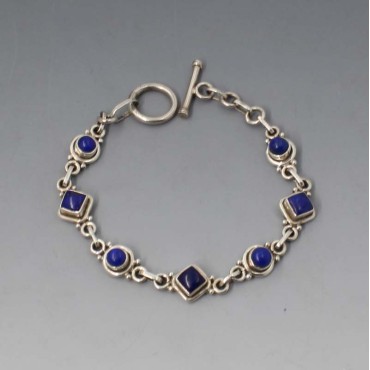 Blue Lapis Lazuli Silver Bracelet