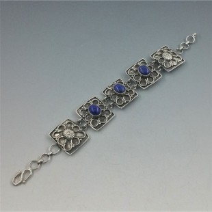 Blue Lapis Lazuli and Silver Bracelet