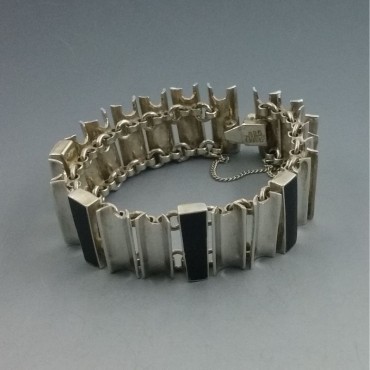 Black Onyx and Sterling Silver Mexico Art Deco Style  Bracelet