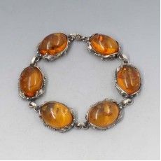 Amber Art Nouveau Style Silver Bracelet