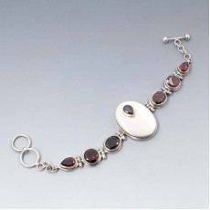 Garnet , Mother or Pearl and Silver Bracelet