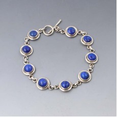 Round Lapis Lazuli and Silver Bracelet