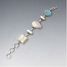  Biwa Pearl, Agate, Druzy and Sterling Silver Bracelet