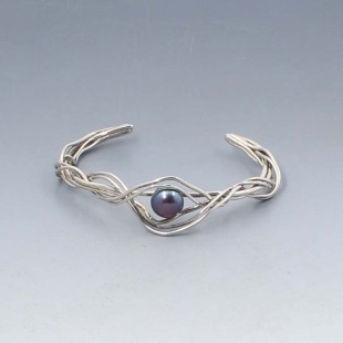 Peackock Pearl and Sterling Silver Bangle