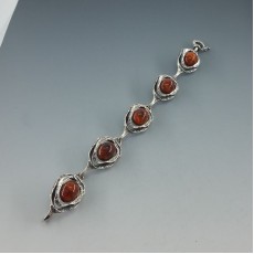 PERLI Germany Textured Silver and Amber Bracelet