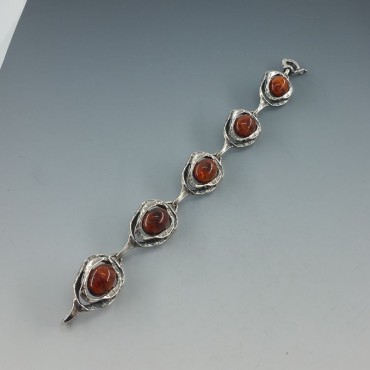 PERLI Germany Textured Silver and Amber Bracelet