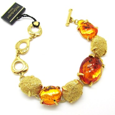 YSL Orange and Gold Cabochon Bracelet