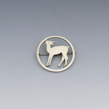 Sterling Silver Deer in Circle Brooch