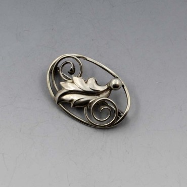 S Christian Fogh  Sterling Silver Leaf Swirl Brooch