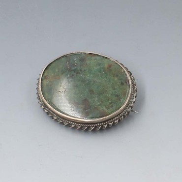 Moss Agate and Sterling Silver Brooch