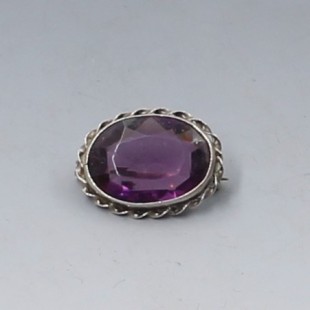 Small Silver and Amethyst Brooch