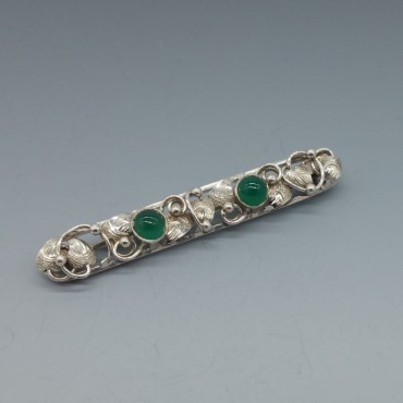 Green Chrysoprase and Silver Floral Brooch