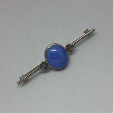 Oval Blue Chalcedony Sterling Silver Vintage Brooch