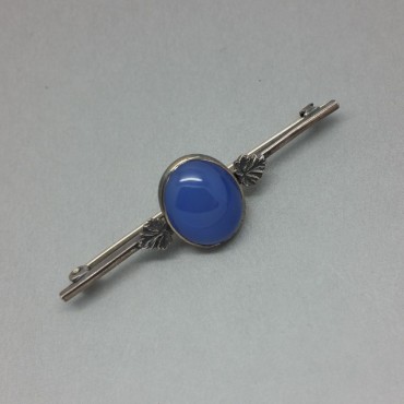 Oval Blue Chalcedony Sterling Silver Vintage Brooch