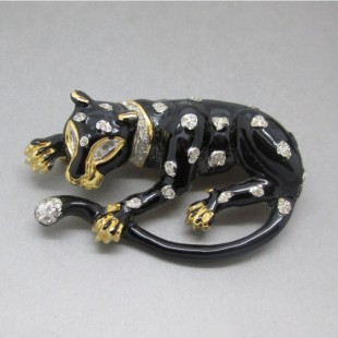 Rare Vogue Bijoux Black Enamel Panther Brooch