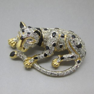 Rare Vogue Bijoux Panther Brooch with Diamante Crystals and Black Enamel 