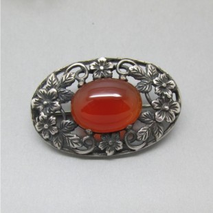 Bernard Instone Style Oval Carnelian and Silver Brooch 