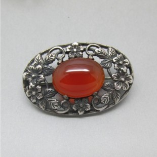 Bernard Instone Style Oval Carnelian and Silver Brooch 