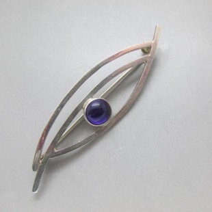 Silver and Amethyst Modernist Brooch