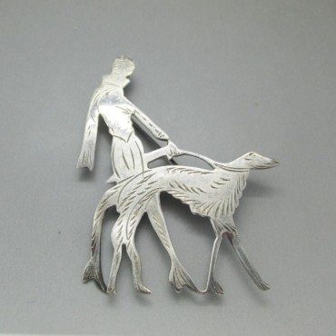 Borzoi Dog Walker Sterling Silver Brooch