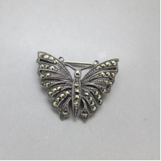  Marquisite and Silver Butterfly Brooch