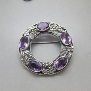 Bernard Instone Style Amethyst and Silver  Brooch 