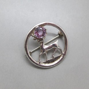 Amethyst Sterling Silver Stag Brooch