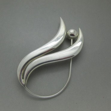 Modernist Sterling Silver Flower Brooch