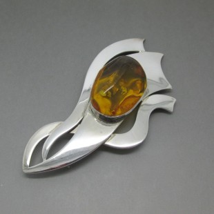 Very Large Amber and Sterling Silver Statement Brooch