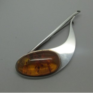 Baltic Amber and Silver Brooch