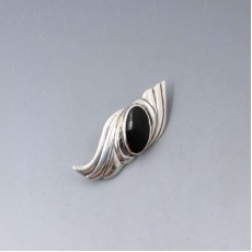 Onyx and Silver Art Deco Style Brooch