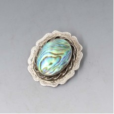 Abelone Shell and Silver Brooch