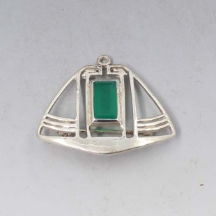 Art Deco Style Green Agate and Silver Pendant