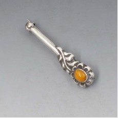 Bernard Hertz, Amber and 826 Silver Bar Brooch