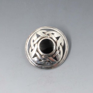 Black Onyx Celtic Silver Brooch