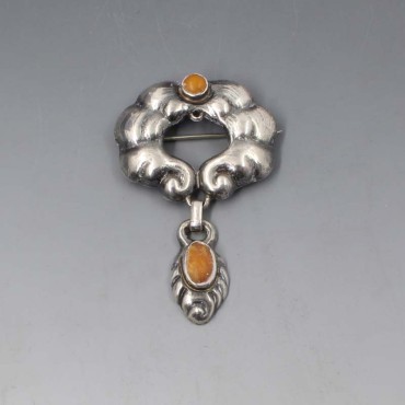 Rare William Fuglede Amber 830 Silver Brooch